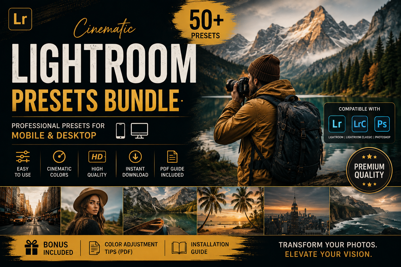 Cinematic Lightroom Presets Bundle 50 Professional Presets