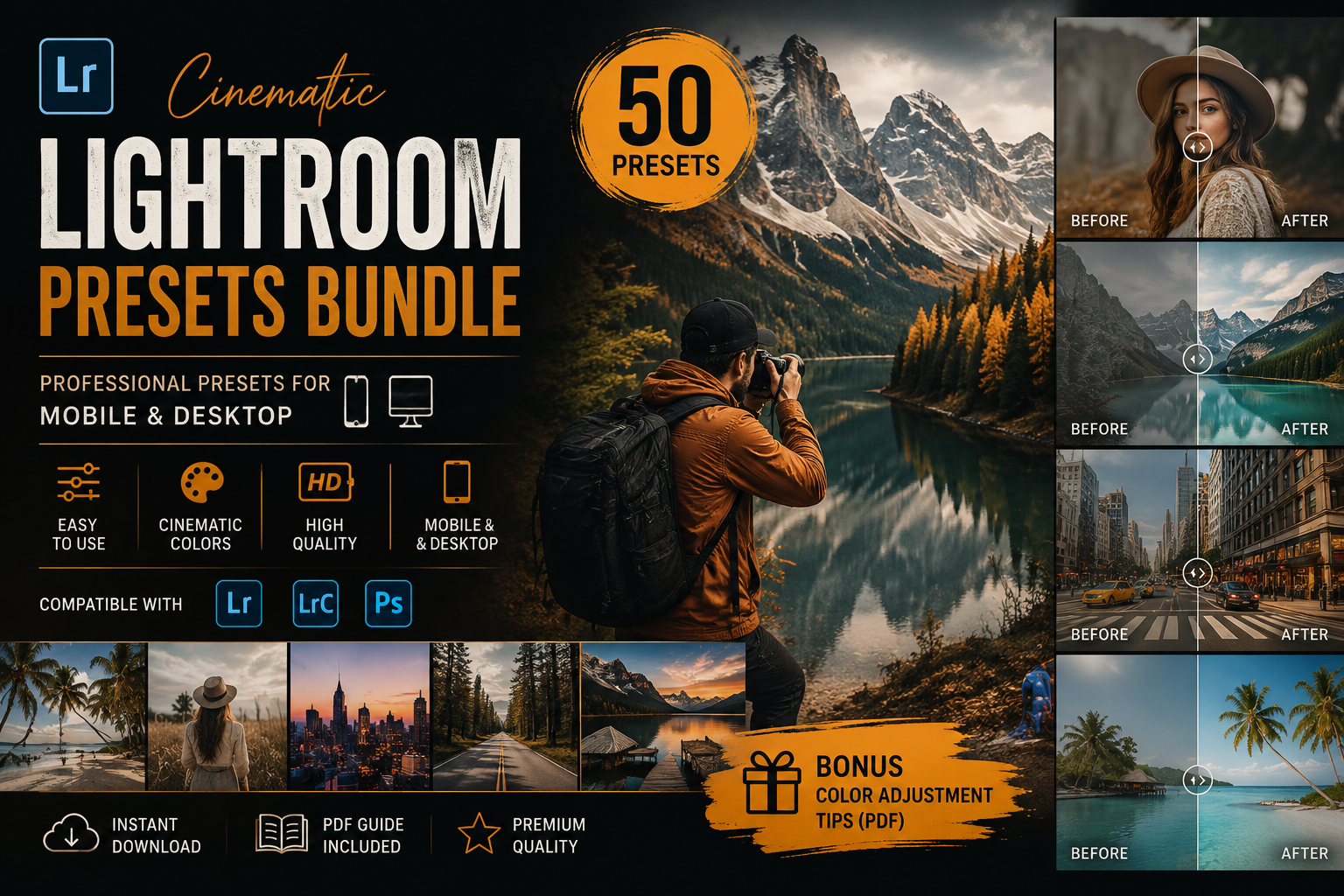 Cinematic Lightroom Presets Bundle 50 Professional Presets