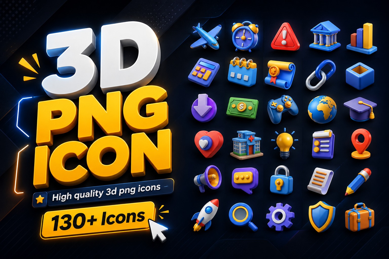 Premium 3D PNG Icon Pack – 130+ High-Quality Transparent Icons for Presentations & Graphic Design