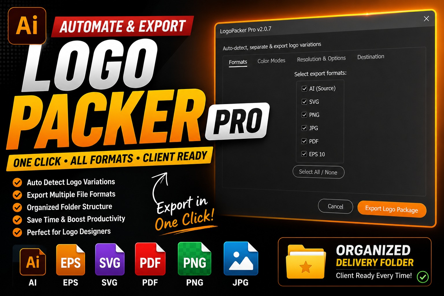 Logo Packer Pro in Adobe Illustrator to export Logo delivery files in just one click