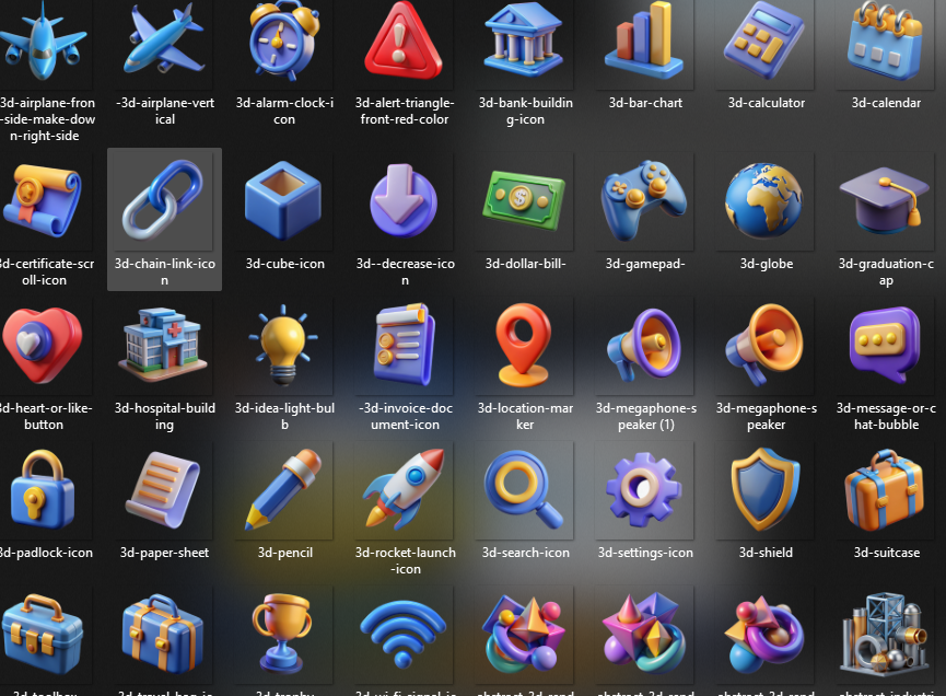 Premium 3D PNG Icon Pack – 130+ High-Quality Transparent Icons for Presentations & Graphic Design