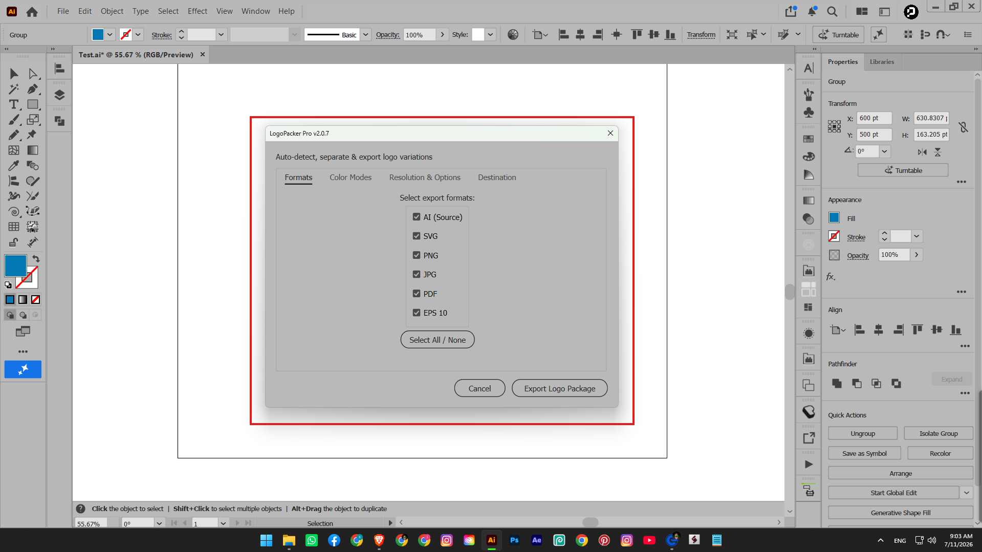 Logo Packer Pro in Adobe Illustrator to export Logo delivery files in just one click