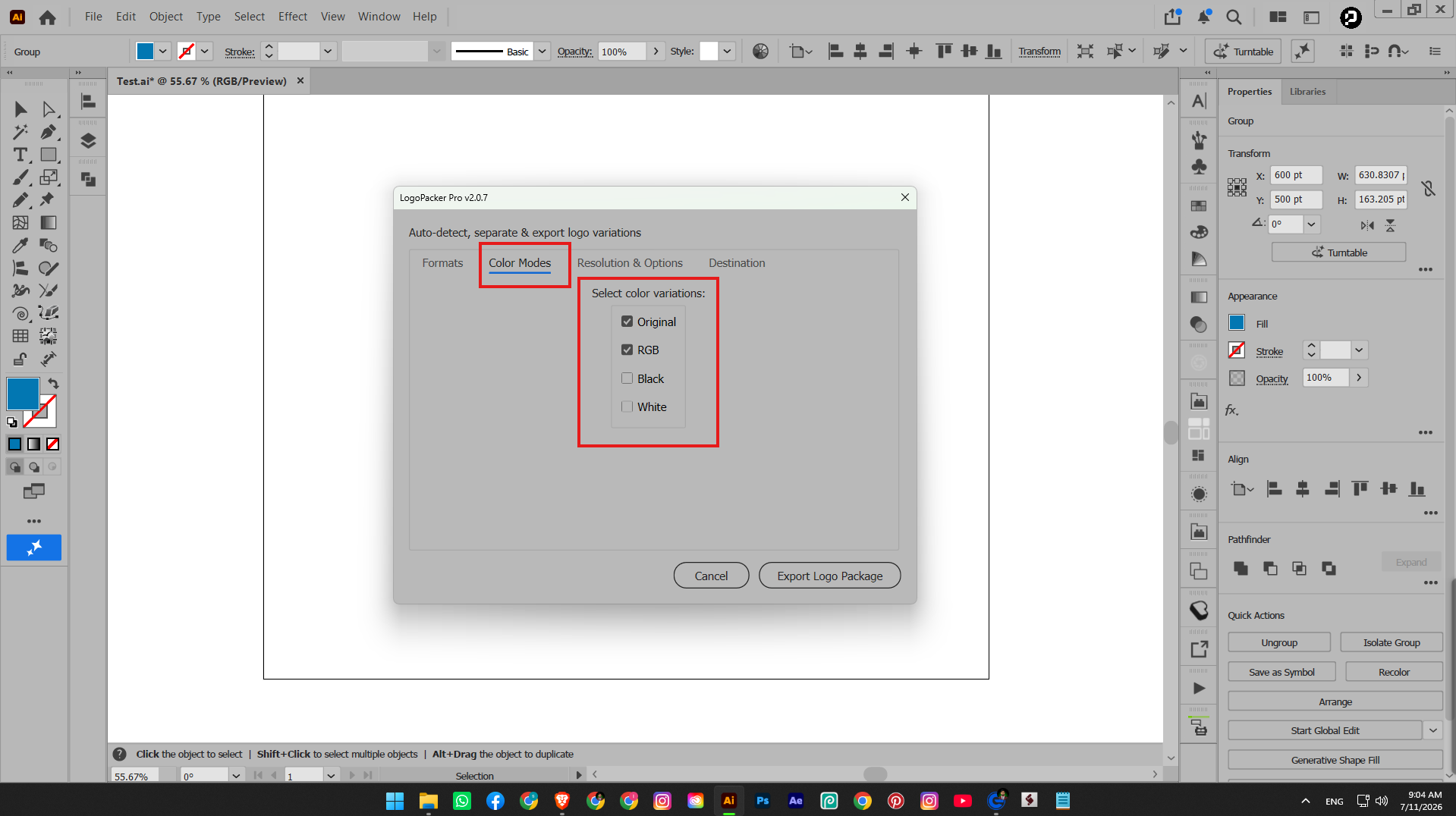 Logo Packer Pro in Adobe Illustrator to export Logo delivery files in just one click