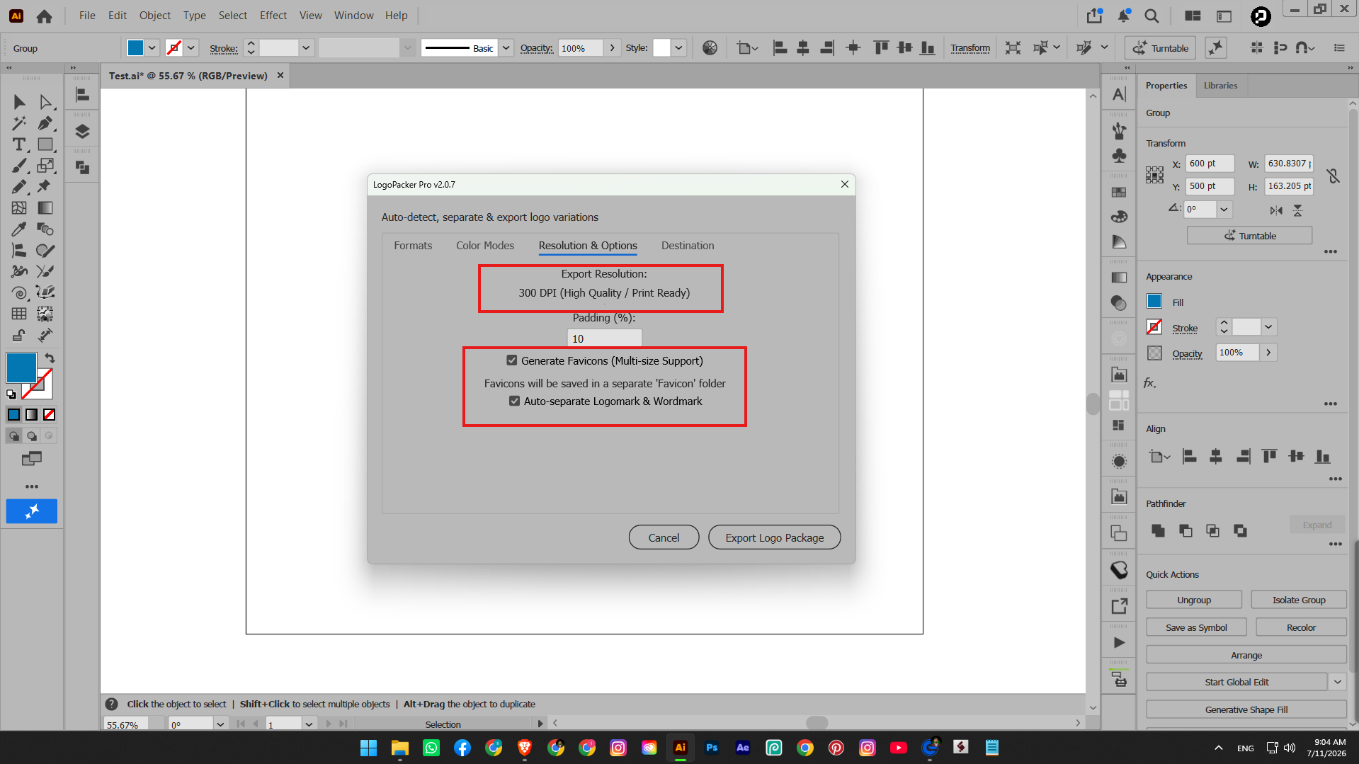 Logo Packer Pro in Adobe Illustrator to export Logo delivery files in just one click