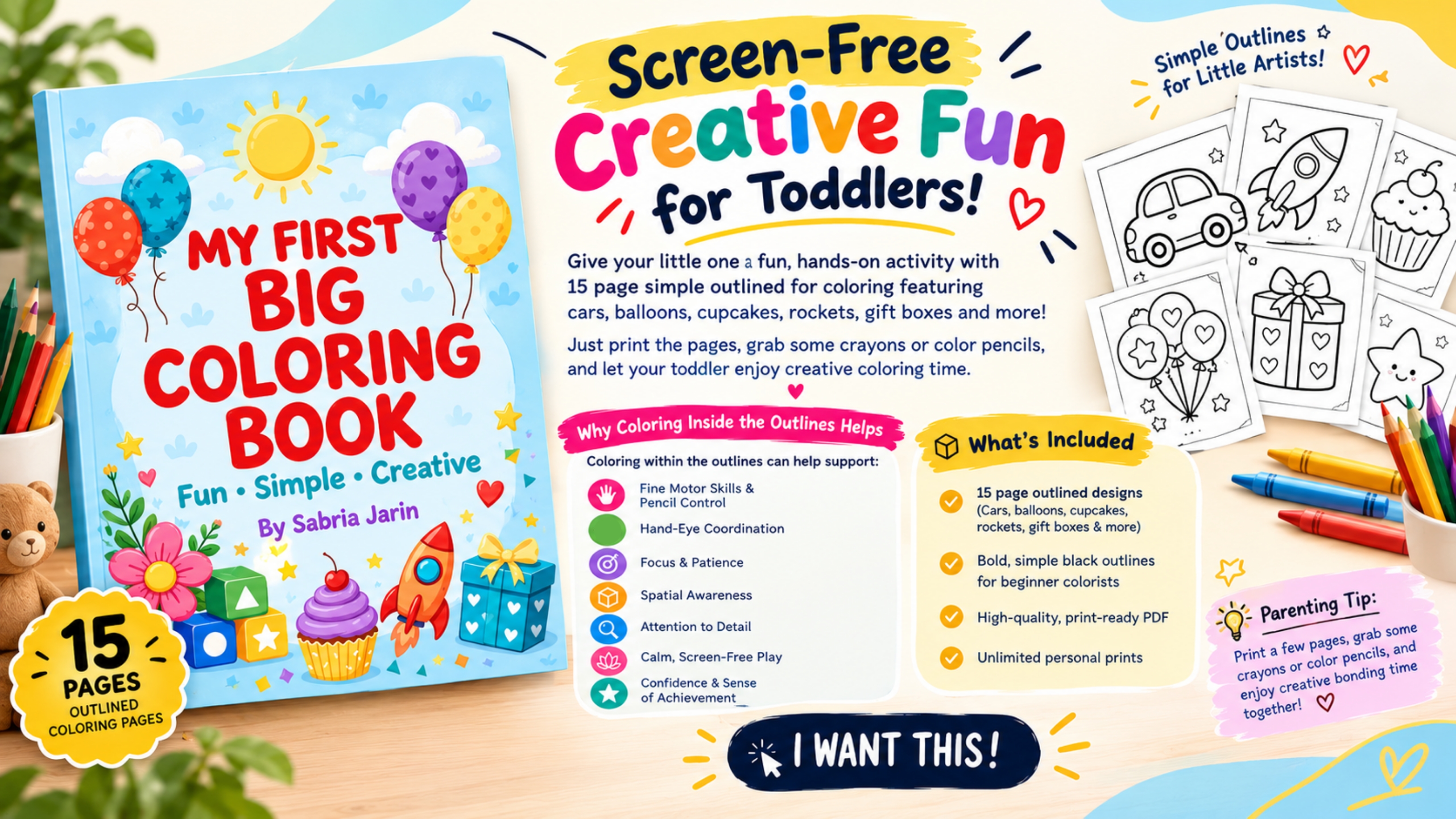 My First Big Coloring Book for Toddlers & Kids (Printable PDF)
