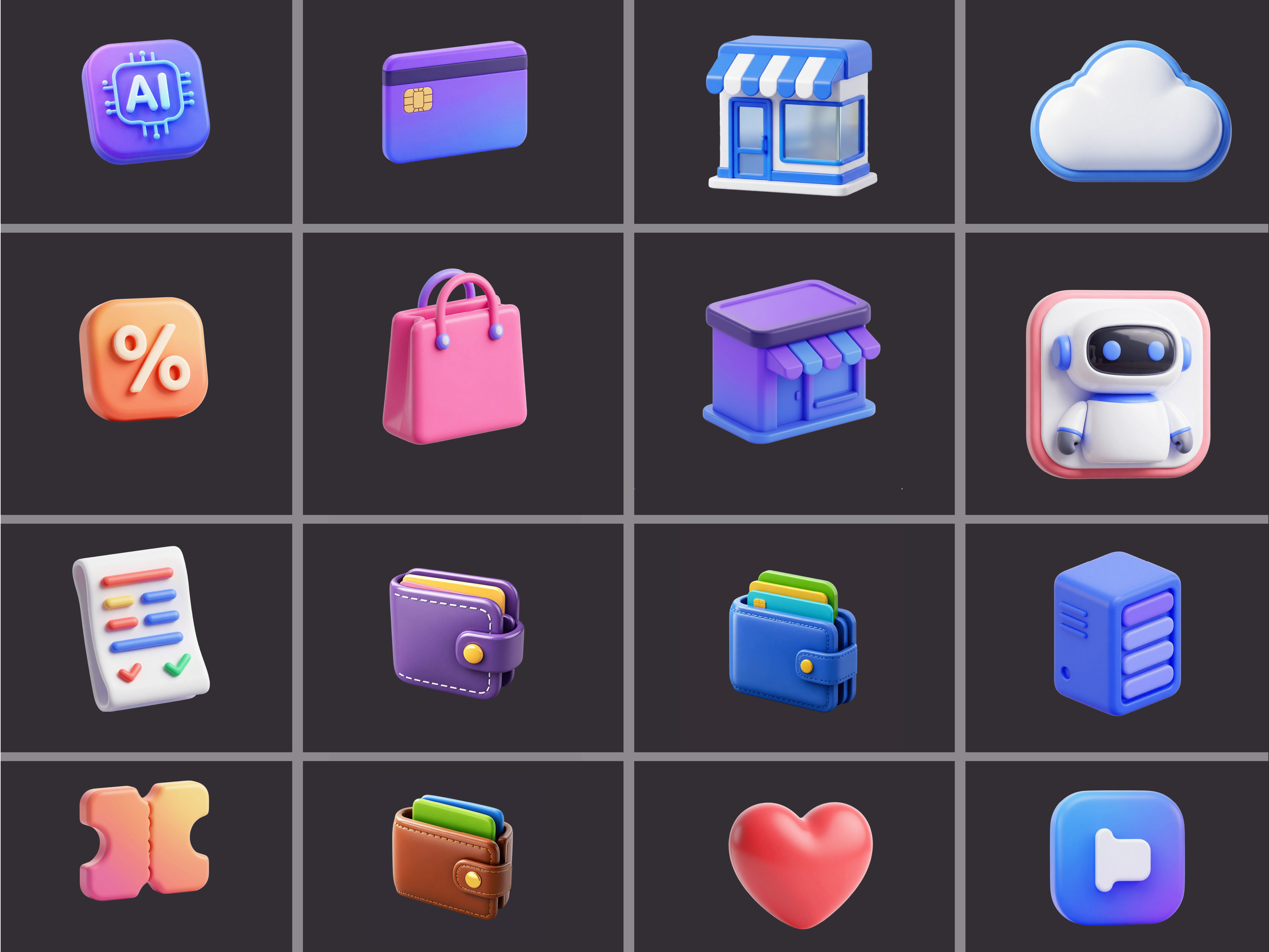Premium Glossy 3D PNG Icon Pack – 40 Modern Clay Style Icons for UI, Web, Apps & Branding